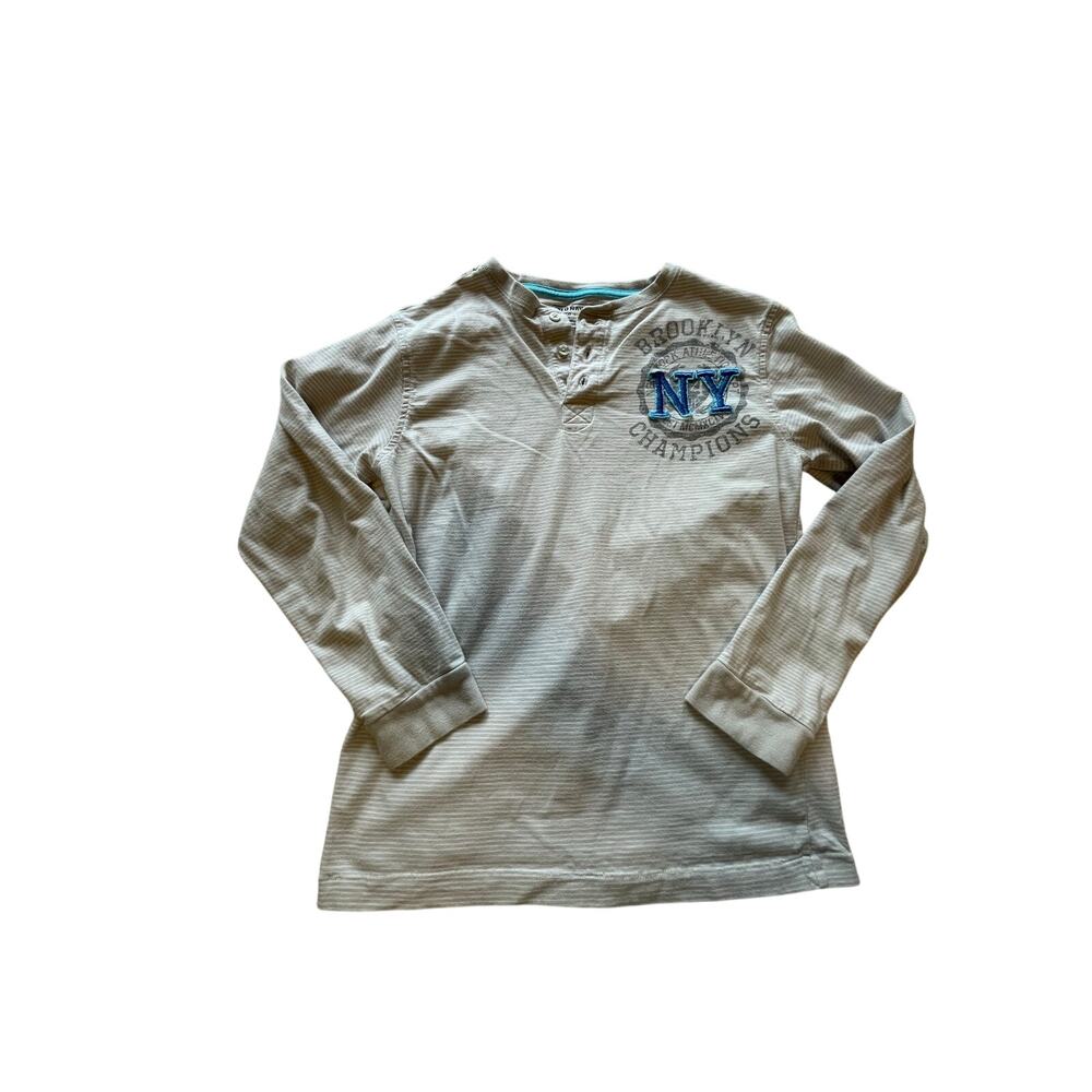 old navy henley y2k with stripes and embroiderey